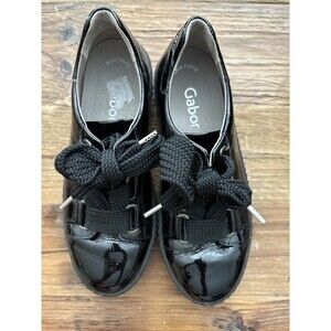 GABOR Comfort Black Patent Oxford Almond Toe Lace Up Brogue Loafer Academia Y2K